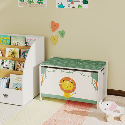 AIYAPLAY Toy Box with Lid, Safety Hinges and Groove Handles, Toy Storage organiser for Kids, Living Room, Playroom, Green 