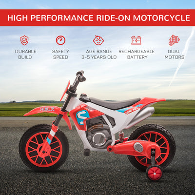 HOMCOM 12V Kids Electric Motorcycle Ride-On, with Training Wheels, for Ages 3-6 Years - Red 