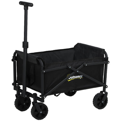 Outsunny 41L Festival Trolley on Wheels, Small Garden Folding Trolley Cart, 60kg Heavy Duty Collapsible Folding Wagon with Adjustable Handle and Carrying Bag for Beach, Camping, Festival, Black 