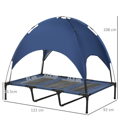 PawHut Raised Dog Bed Waterproof Elevated Pet Cot with Breathable Mesh UV Protection Canopy Blue, for XL Dogs, 122 x 92 x 108cm 