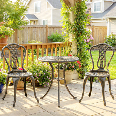 Outsunny Outdoor Bistro Set for 2 Cast Aluminium Patio Furniture with Round Table Umbrella Hole Brown 