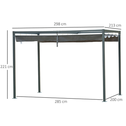 Outsunny 3 x 2m Metal Outdoor Pergola with Retractable Roof, Outdoor Gazebo Canopy Shelter with Drainage Holes for Garden, Patio, Lawn, Grey 