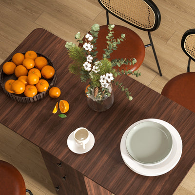 HOMCOM Multi-Storage Six-Person Drop Leaf Dining Table -  Distressed Brown 