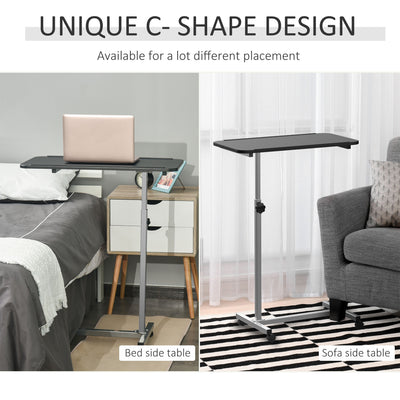 HOMCOM Height Adjustable Over Bed Table with Wheels, C Shaped Laptop Desk, Portable Hospital Bed Table for Living Room, Bedroom, Black 
