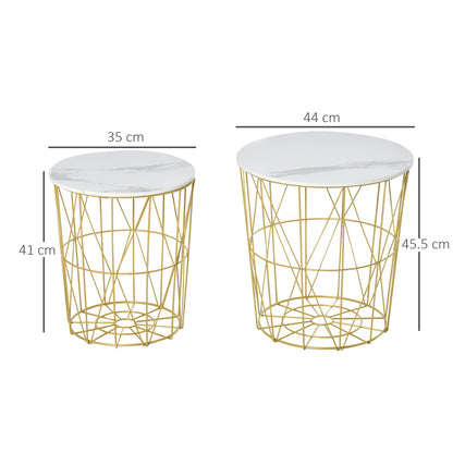 HOMCOM Set of 2 Nesting Side Tables with Storage, Round End Tables Coffee Tables with Steel Frame and Removable Round Top, for Living Room, bedroom, office, White 