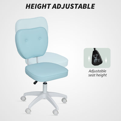 Vinsetto Vanity Office Chair, PU Leather Computer Chair for Home, with Adjustable Height, Armless, Swivel Wheels, Blue 