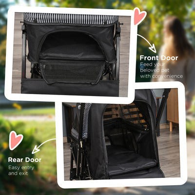 PawHut Pet Stroller Pushchair Foldable Travel Dog Cat Carriage w/ Reversible Handle Brake Basket 