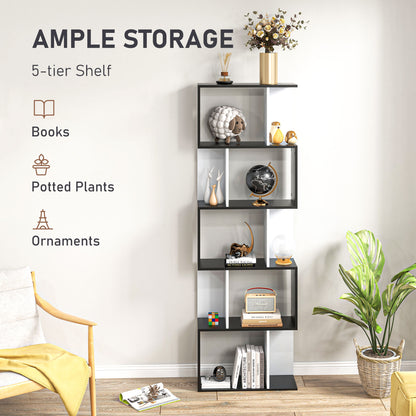 HOMCOM 5-tier Bookcase Storage Display Shelving S Shape design Unit Divider Black 