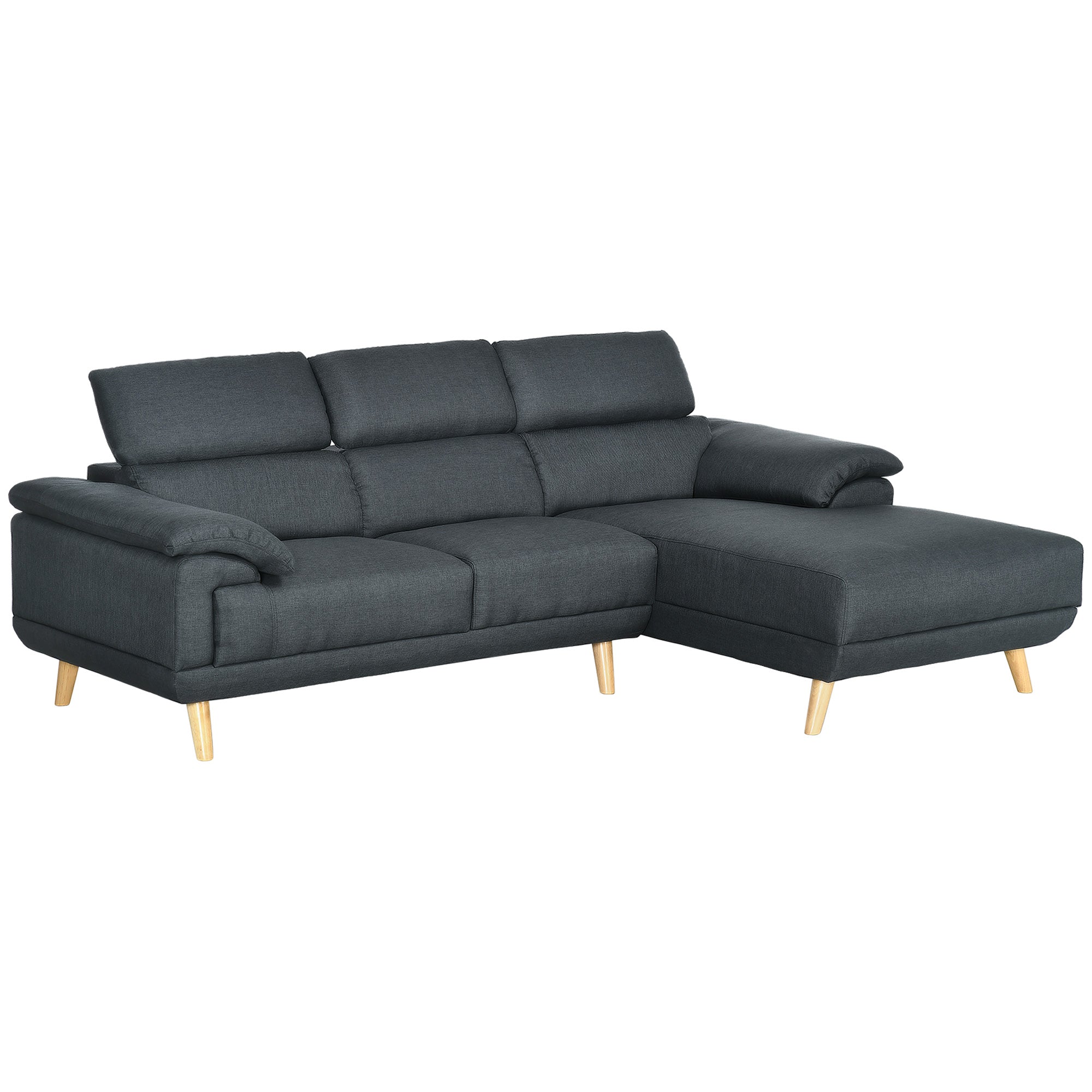 HOMCOM 3 Seater Corner Sofas for Living Room with Adjustable Headrest, Fabric L Shaped Sofa Settee, Couch, Dark Grey 