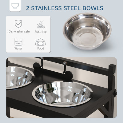 PawHut Dog Bowls with Stand, Adjustable Height Elevated Dog Bows for Small Medium Large Dogs - Black 