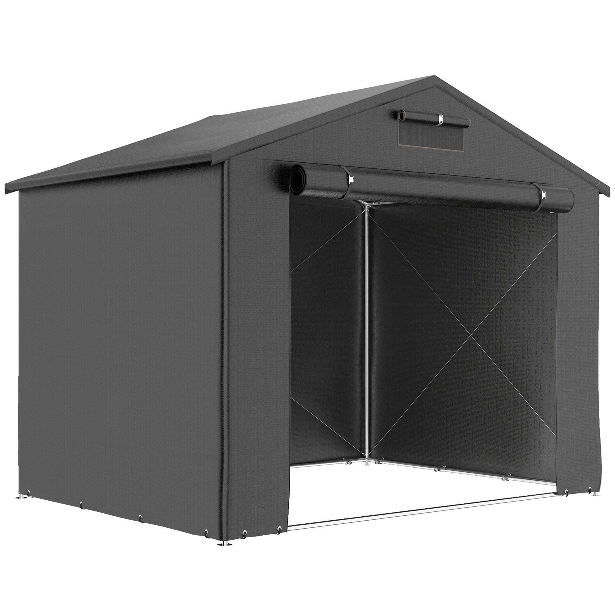 Outsunny 8 x 6 ft Outdoor Garden Storage Shed, Waterproof Bike Tent with Roll-Up Zipper Door, Dark Grey 