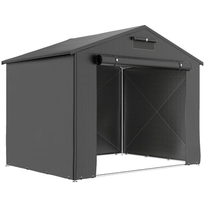 Outsunny 8 x 6 ft Outdoor Garden Storage Shed, Waterproof Bike Tent with Roll-Up Zipper Door, Dark Grey 