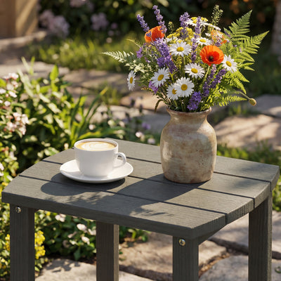 Outsunny Outdoor Side Table, Garden Coffee Table, All-Weather Adirondack Side Table for Garden, Beach, Indoor Outdoor, Grey 