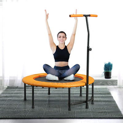 HOMCOM 40" Fitness Trampoline with Adjustable Handle, Rebounder Trampoline Mini Jumper for Indoor Exercise Workout, Support Up to 100kg, Orange 