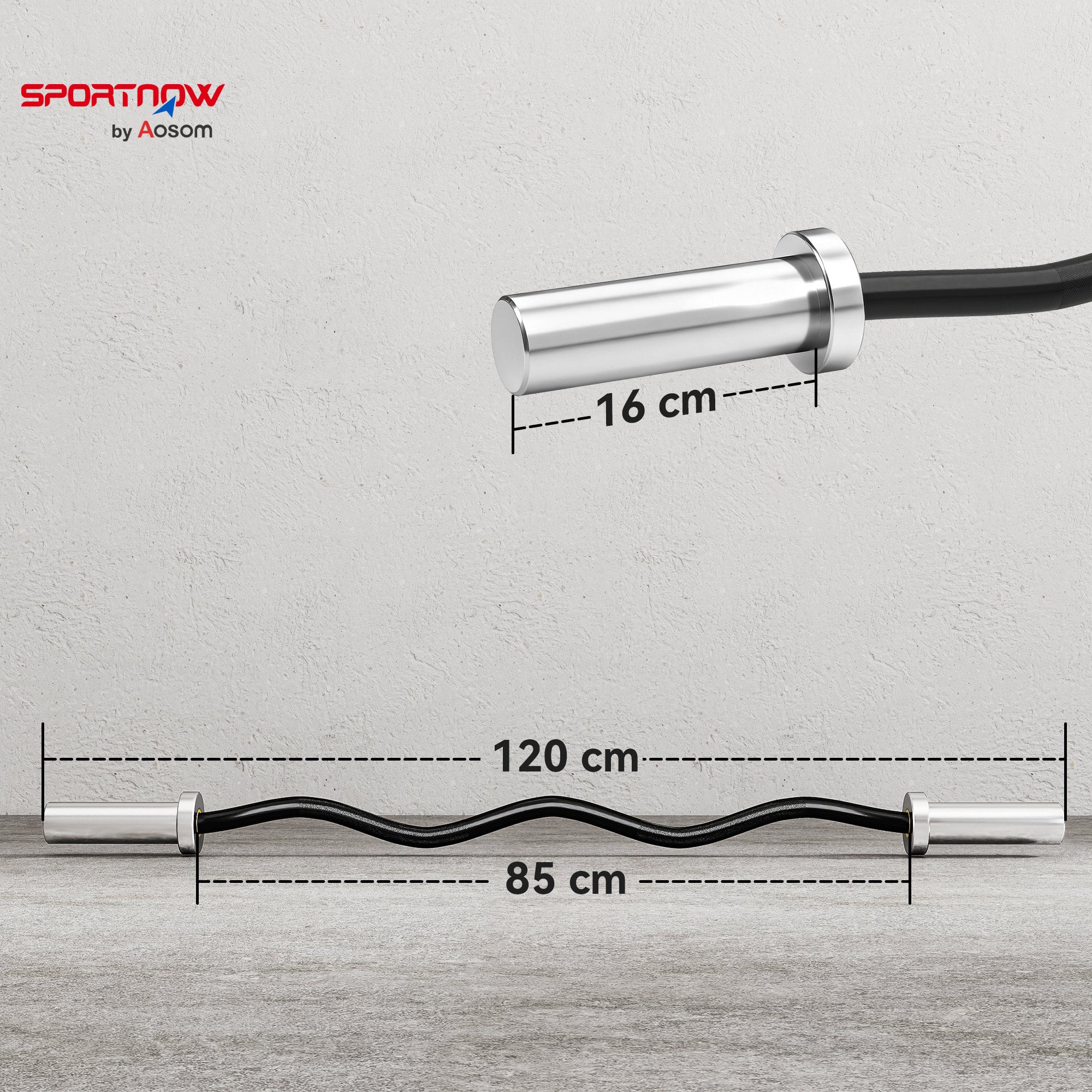 SPORTNOW 4ft Olympic EZ Curl Bar, Barbell Bar for 2" Weight Plates with Non-Slip Hand Grip 120cm 