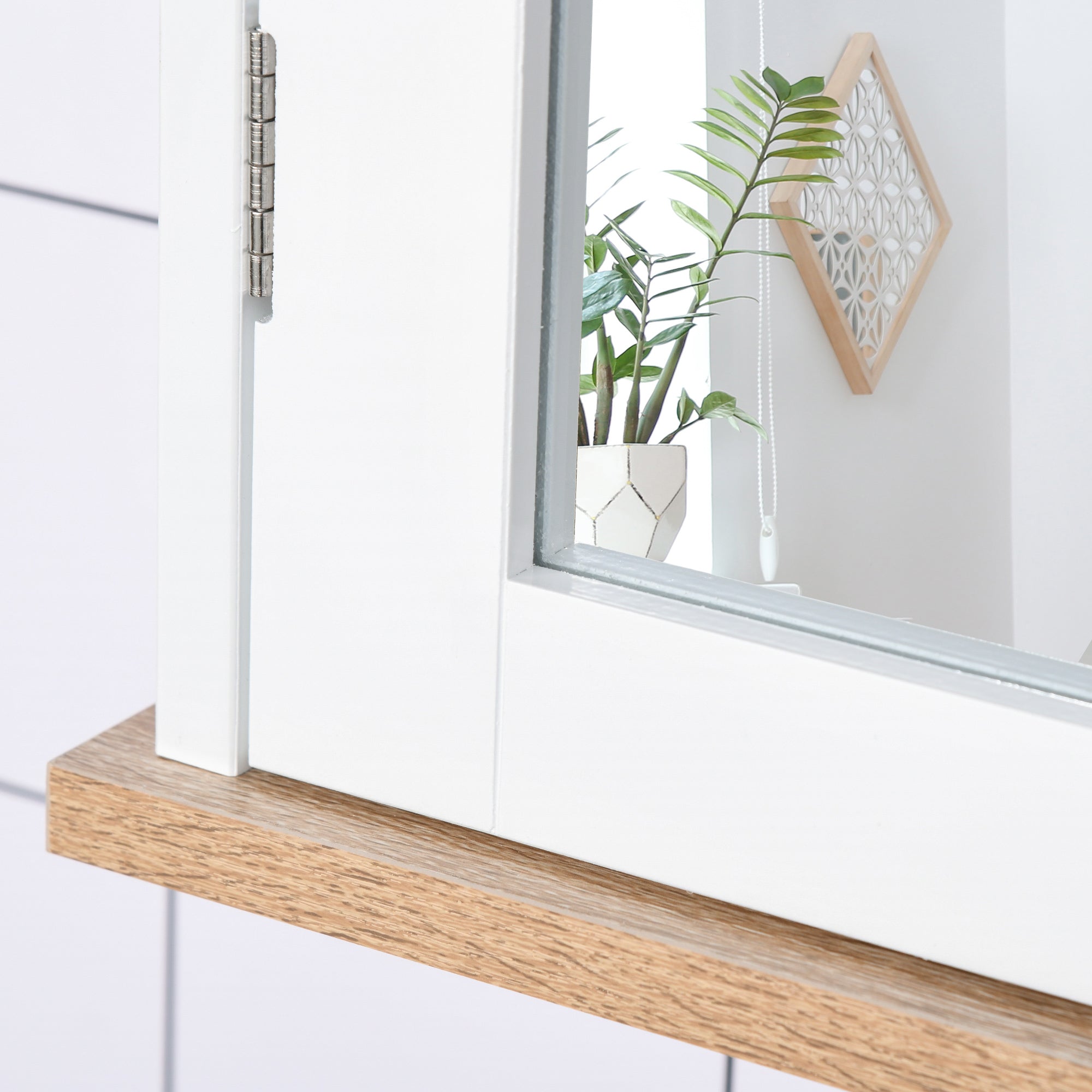 kleankin Bathroom Furniture Set, Mirror Cabinet Wall Mounted with Adjustable Shelf, Bathroom Sink Cabinet with Storage, White and Wood Grain 