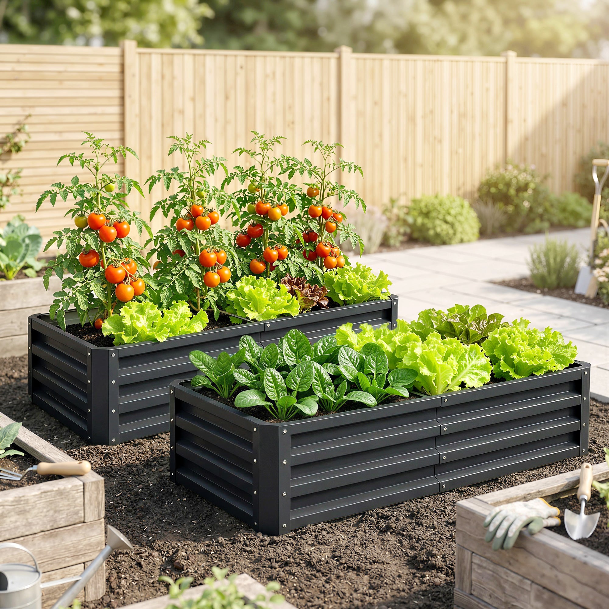 Outsunny Set of 2 Raised Beds for Garden, Galvanised Outdoor Planters for Herbs Vegetables, Use for Patio Balcony, Grey 
