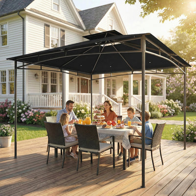 Outsunny 3 x 3 m Gazebo, Garden Gazebo with 2-Tier Roof, Metal Frame, Black 