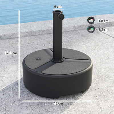 Outsunny Round Garden Parasol Base, Garden Umbrella Stand Heavy Duty Parasol Base, Filled Up to 20kg with Stand or 18kg with Water for Garden, Poolside, Black 