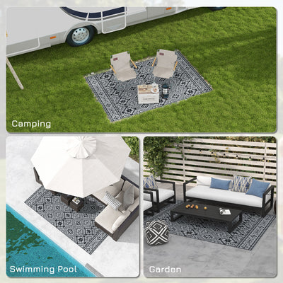 Outsunny 182 x 274cm Reversible Patterned Outdoor Rug, with Bag - Black/Grey 