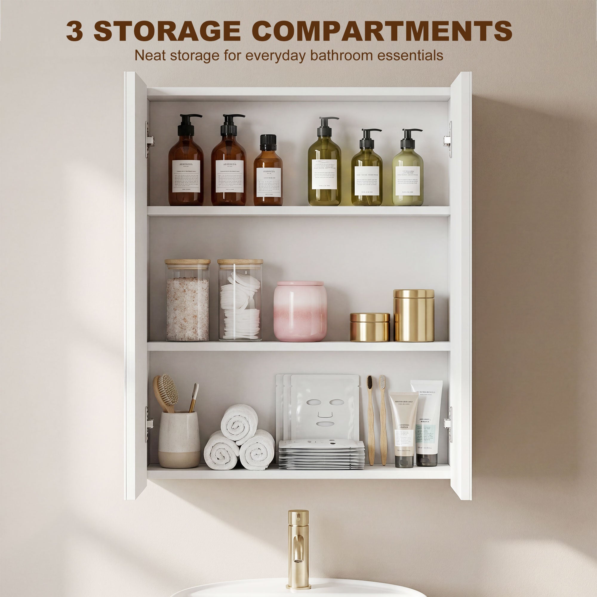 HOMCOM Wall Mounted Bathroom Mirror Storage Cabinet w/ Door Adjustable Shelf, White 
