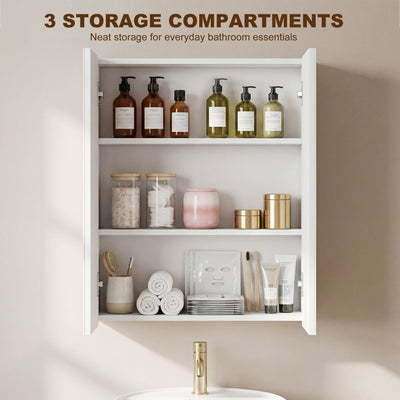 HOMCOM Wall Mounted Bathroom Mirror Storage Cabinet w/ Door Adjustable Shelf, White 