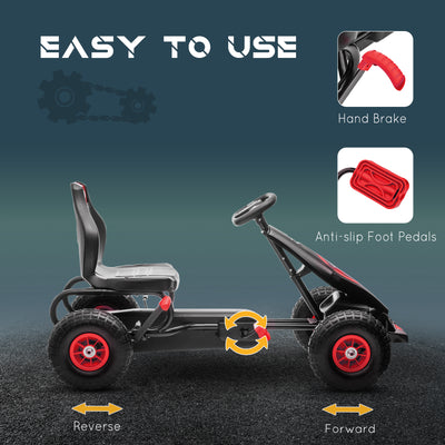 HOMCOM Kids Pedal Go Kart, with Adjustable Seat, Inflatable Tyres - Red 