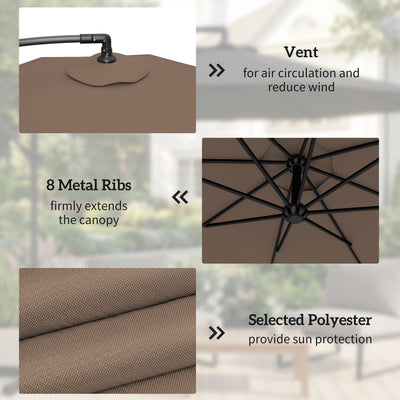 Outsunny 3m Overhanging Parasol, with Base, Weights and Cover - Coffee 