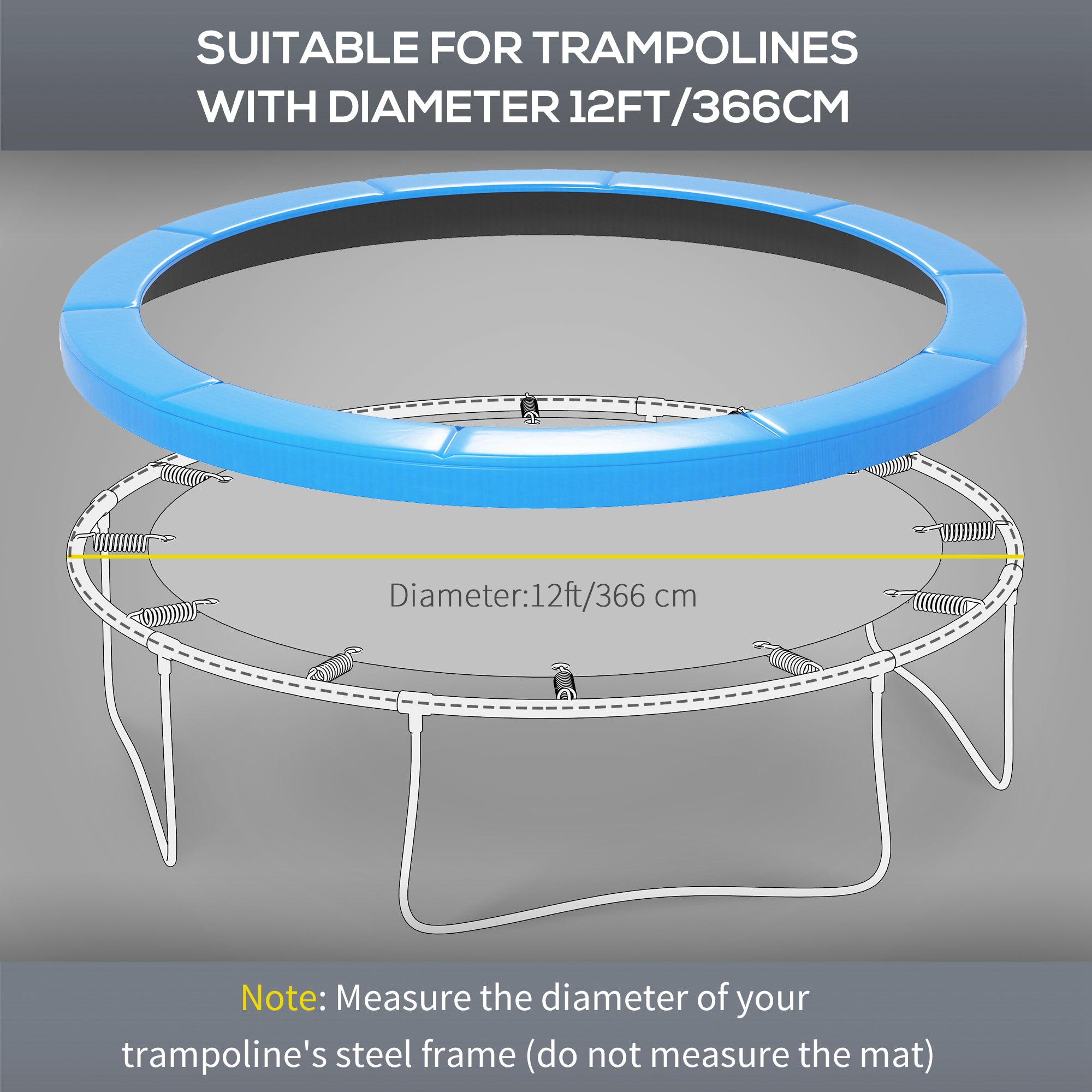 HOMCOM 12ft Trampoline Accessories Safety Pad Φ366cm Replacement Surround Padding Thick Foam Pads Light Blue 