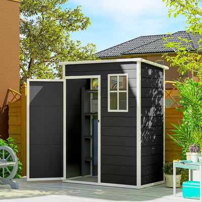 Outsunny 5' x 3' Garden Shed with Floor, Outdoor Storage Shed with Lockable Door, Window and Vent, Black 