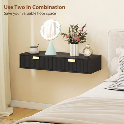 HOMCOM Modern Floating Nightstands Set of 2, Wall Mounted Bedside Tables with Wave Drawer Black 