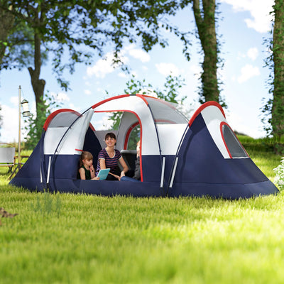 Outsunny 5-6 Man Camping Tent, Tunnel Tent, Water Resistant Hiking Shelter with Groundsheet and Carry Bag, Navy Blue 