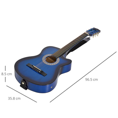 HOMCOM 38 Inch Full Size Blue Classical Acoustic Electric Guitar Kids Guitar and Junior Guitar   Premium Gloss Finish w/Case - Blue 