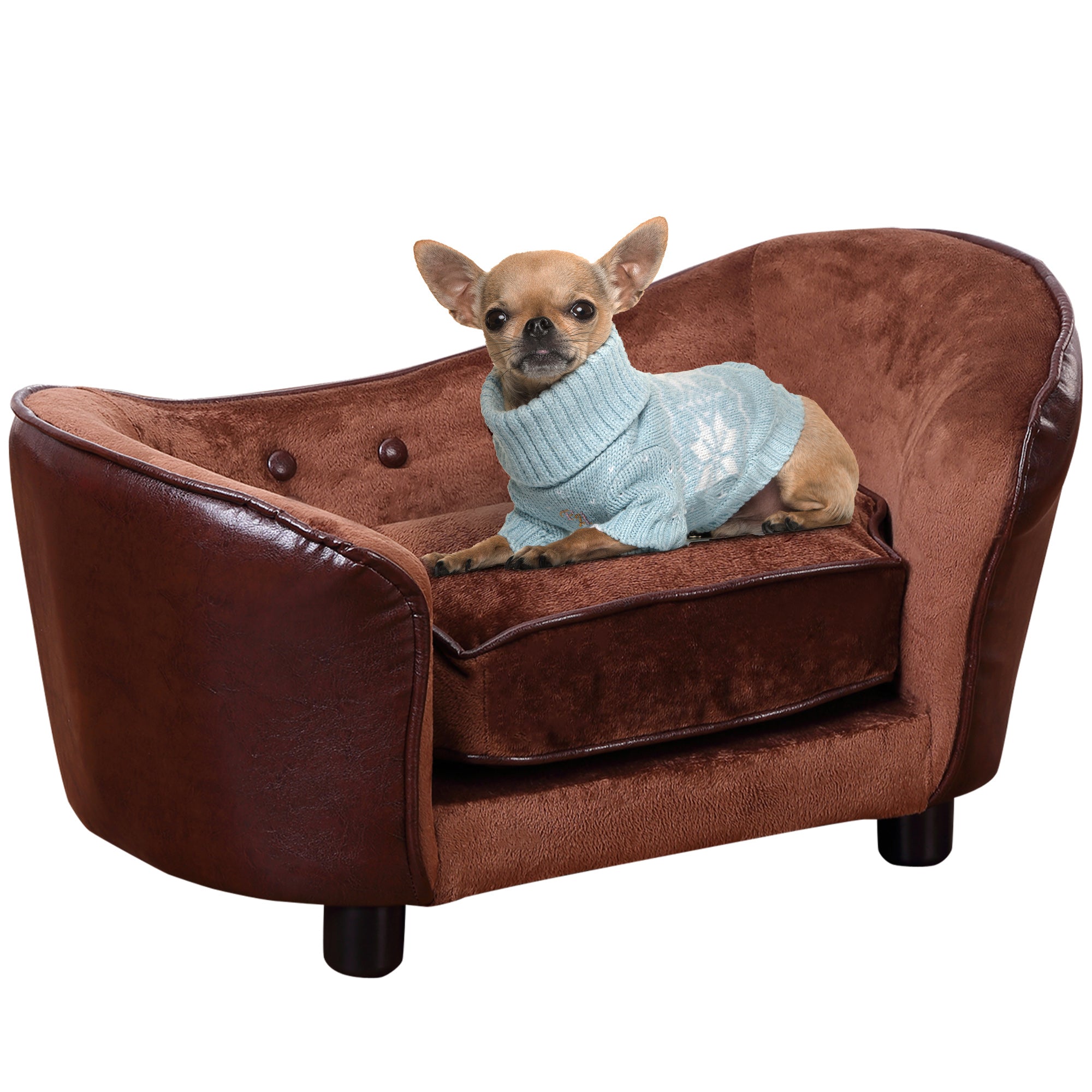 PawHut Dog Sofa Chair with Legs, Pet Couch with Soft Cushion for Extra Small Dogs Cats, Brown, 68.5 x 40.5 x 40.5 cm 
