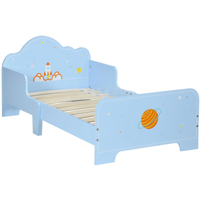 ZONEKIZ Space Themed Toddler Bed, Kids Bedroom Furniture, with Safety Rails - Blue 