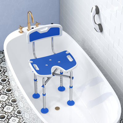 HOMCOM Shower Chair with U-Shaped Cutout, Height Adjustable Bath Bench, Padded Shower Stool for Elderly, Senior, Disabled, Blue 