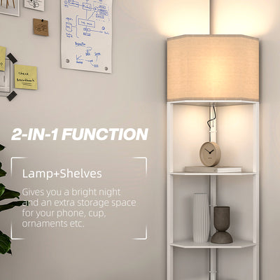 HOMCOM Three-Shelf Corner Floor Lamp - White 