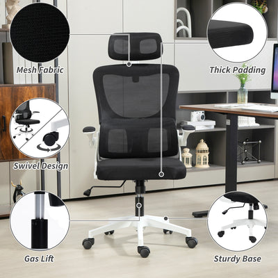 Vinsetto Ergonomic Office Chair, High Back Mesh Computer Desk Chair with Adjustable Headrest and Lumbar Support, Rotatable Armrests, Tilt Function for Home Office, Black 