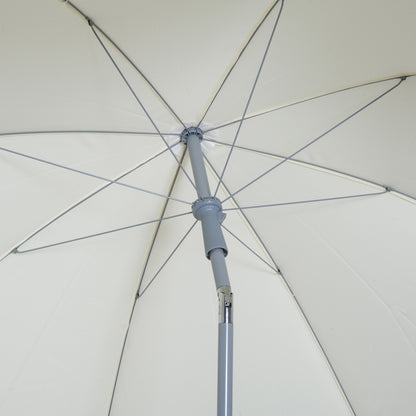 Outsunny 2.2m Beach Umbrella, Portable Parasol with Tilting Function, Outdoor Sunshade Shelter with 8 Ribs, Cream White 