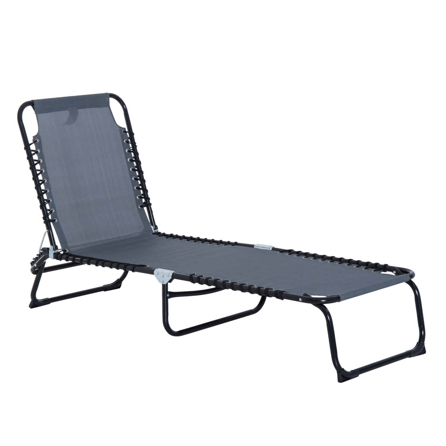 Outsunny Foldable Sun Lounger, Outdoor 4 Level Adjustable Backrest Reclining Chaise Chair, Steel Frame Recliner Chair for Camping, Hiking, Grey 