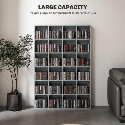 HOMCOM CD Storage Unit with Adjustable Shelves, 89 x 130.5 cm, Cement Grey 