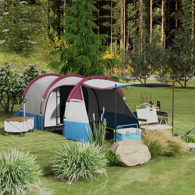 Outsunny Camping Tent, Large Tunnel Tent with Bedroom and Living Area, 2000mm Waterproof, Portable with Bag for 2-3 Man, Red 