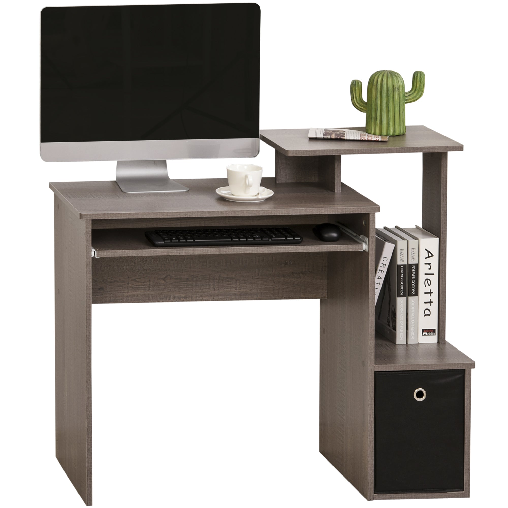 HOMCOM Computer Desk with Sliding Keyboard Tray Storage Drawer Shelf Home Office Workstation Grey 