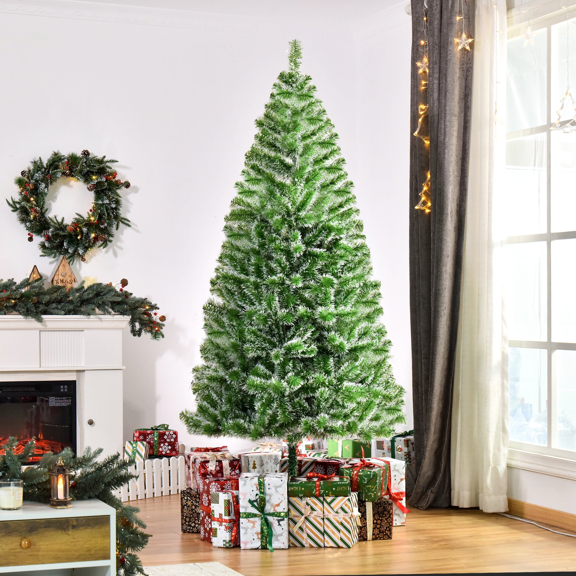 HOMCOM 7FT Indoor Christmas Tree Artificial Decoration Xmas Gift with Metal Stand Branch Tips 