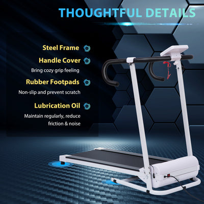 HOMCOM 1.25HP Motorised Electric Treadmill, 10km/h Folding Running Machine, Gym Fitness Exercise with LCD Monitor, White 
