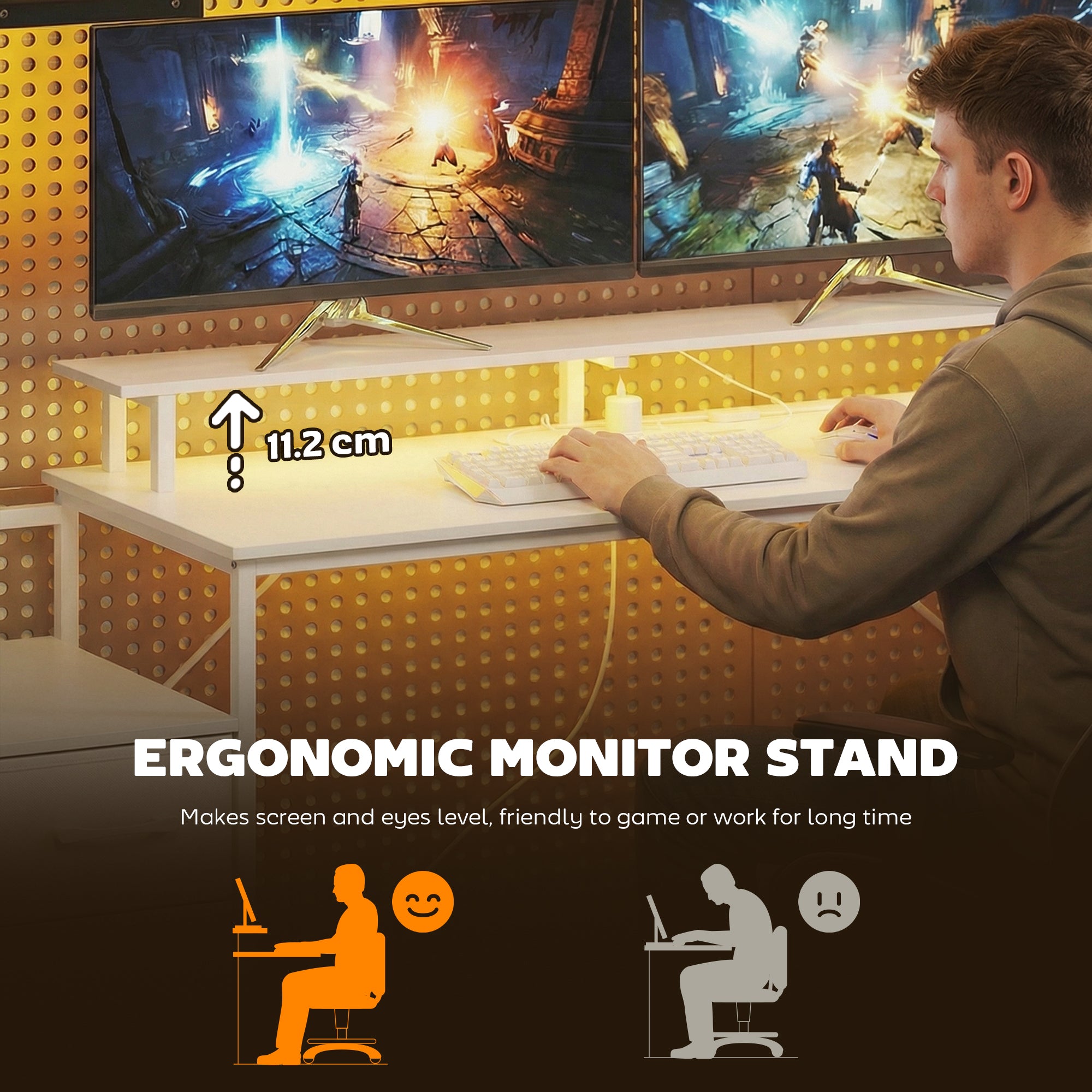 HOMCOM 147cm Gaming Desk with Charging Station and Monitor Stand, Computer Table for Home Office with RGB Lights, White 