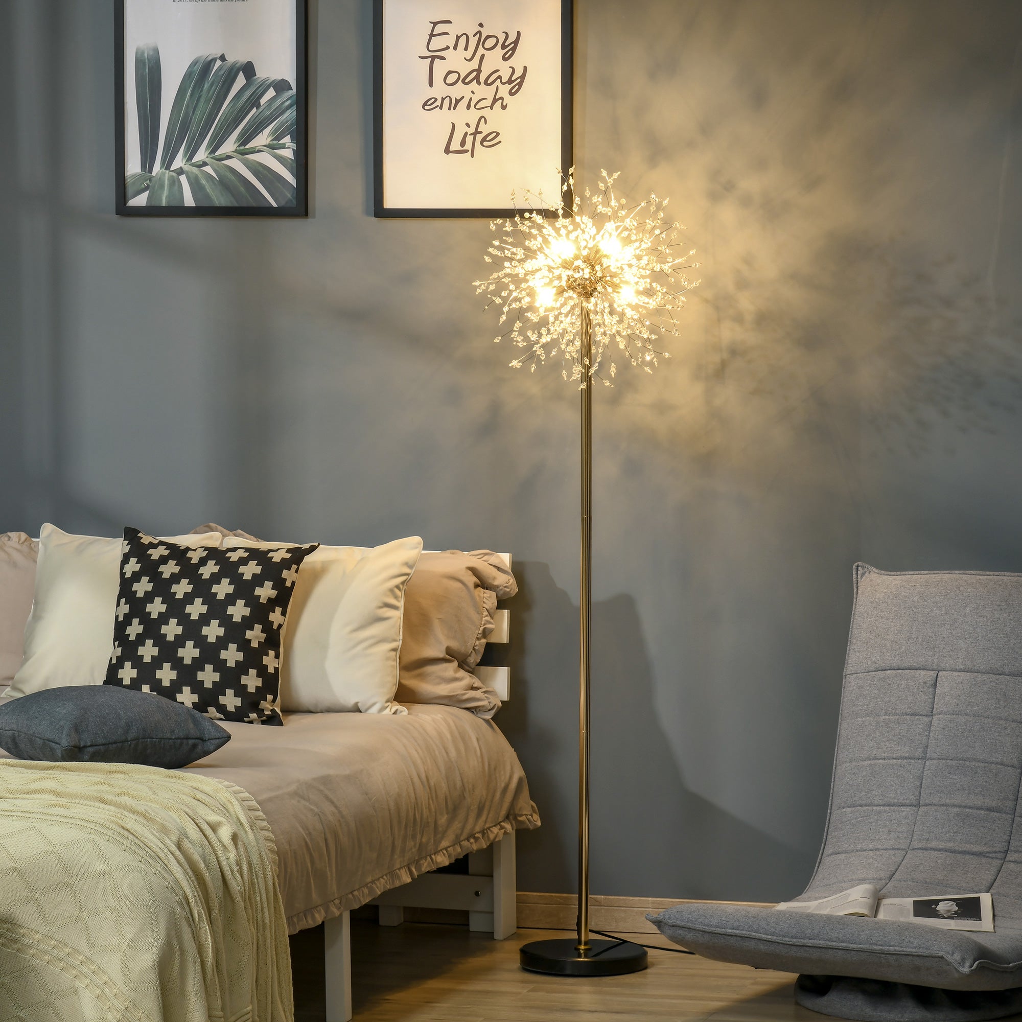 HOMCOM 160cm Dandelion-Crystallite Floor Lamp, with Foot Switch 
