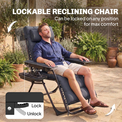 Outsunny Zero Gravity Chair, Folding Sun Lounger Reclining Garden Chair with Arm Pads, Cushion, Cup Holder, Headrest, Dark Grey 