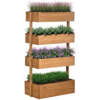Outsunny Four-Tier Basket Wooden Plant Stand - Orange 