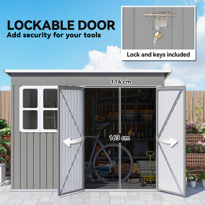 Outsunny 8.5 x 6ft Storage Shed Galvanised Steel Garden Shed, Metal Shed with Foundation Kit, Window, Lockable Wide Doors and Air Vents for Outdoor Patio, Light Grey 